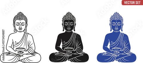 Buddha vector art illustration set meditation design vector illustration