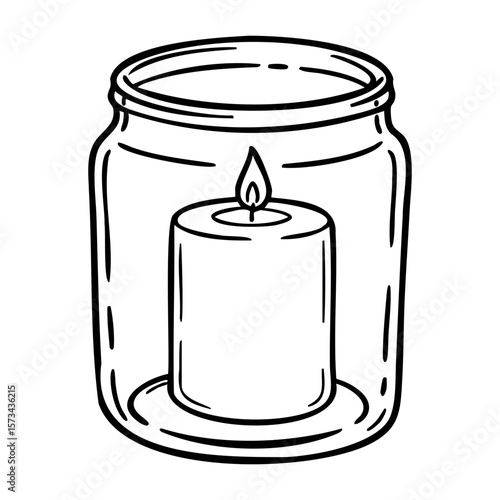 Hand-drawn candle in jar with flame element. Vector hand-drawn doodle illustration