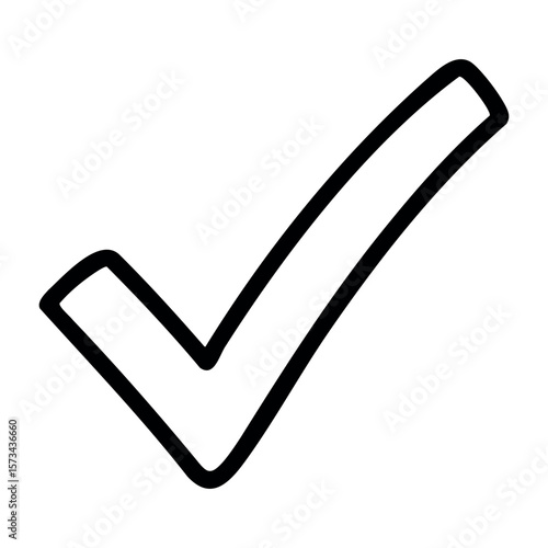 Minimalist checkmark symbol in simple black and white design. Vector hand-drawn doodle illustration