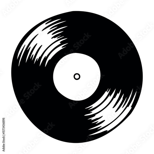 Classic vinyl record icon - symbol of retro music nostalgia. Vector hand-drawn doodle illustration