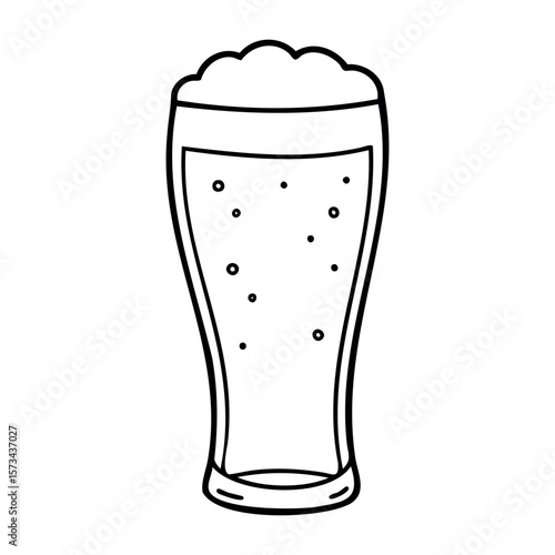 Sketch of a full pint glass with carbonated beverage and foam bubbles. Vector hand-drawn doodle illustration