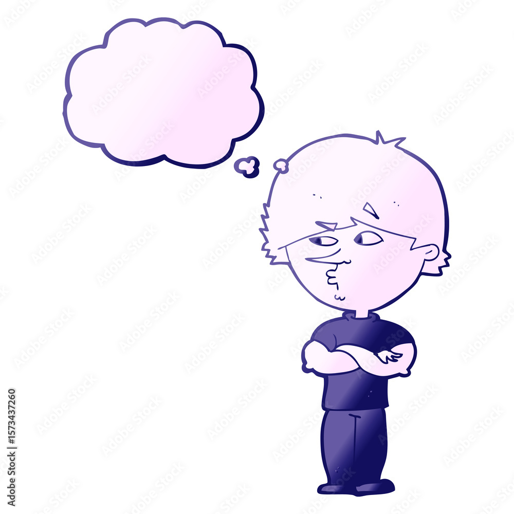 Obraz premium cartoon suspicious man with thought bubble in bright neon color