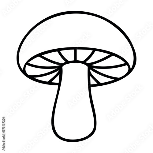 Illustration of a simple mushroom outline with a rounded cap and stem. Vector hand-drawn doodle illustration