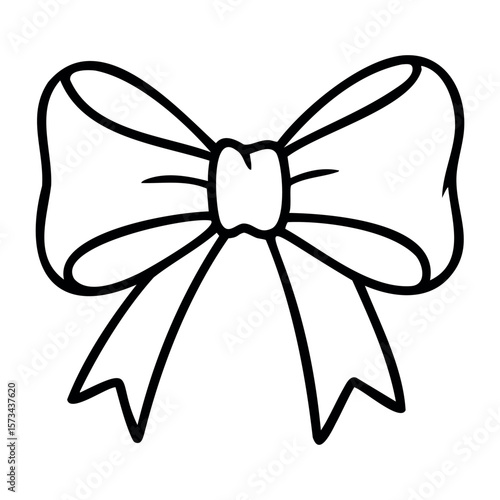 Elegant bow with looped ribbons and tied knot. Vector hand-drawn doodle illustration