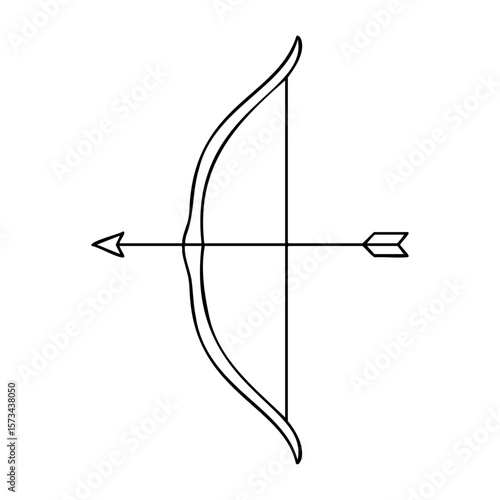 Minimalist outline of a bow and arrow design. Vector hand-drawn doodle illustration