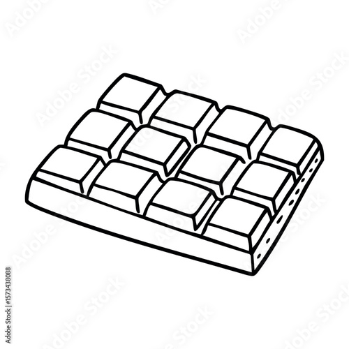 Hand-drawn chocolate bar in black and white line art style. Vector hand-drawn doodle illustration