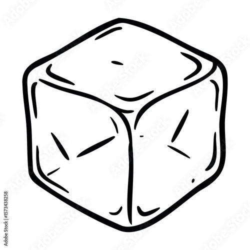 Simple line drawing of a single ice cube sketch. Vector hand-drawn doodle illustration