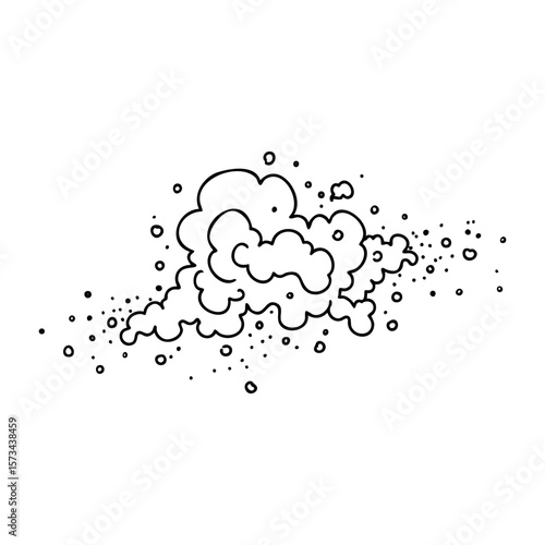 Cartoon style exploding cloud with dust clouds and debris. Vector hand-drawn doodle illustration