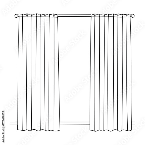 Plain elegant window curtains in a minimalist style. Vector hand-drawn doodle illustration