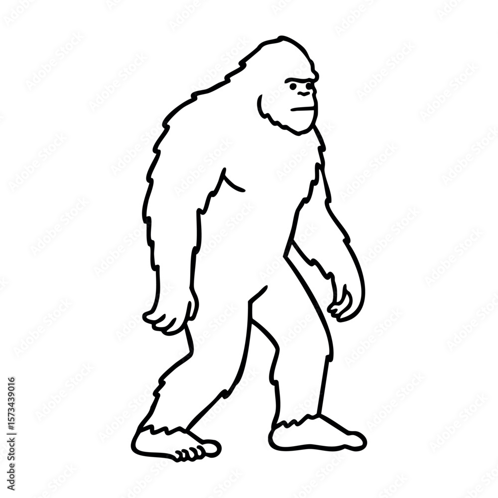 Fototapeta premium Outline of mythical bigfoot creature in walking pose. Vector hand-drawn doodle illustration