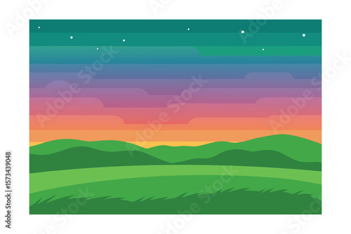 Vast Green Pastures Under A Gradient Sky During A Sunset