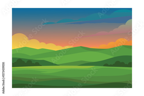 Vast Green Pastures Under A Gradient Sky During A Sunset