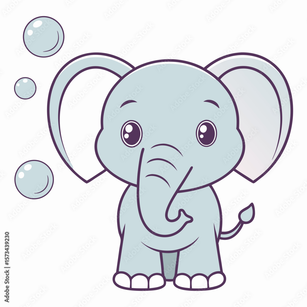 Naklejka premium Baby elephant blowing soap bubbles from trunk