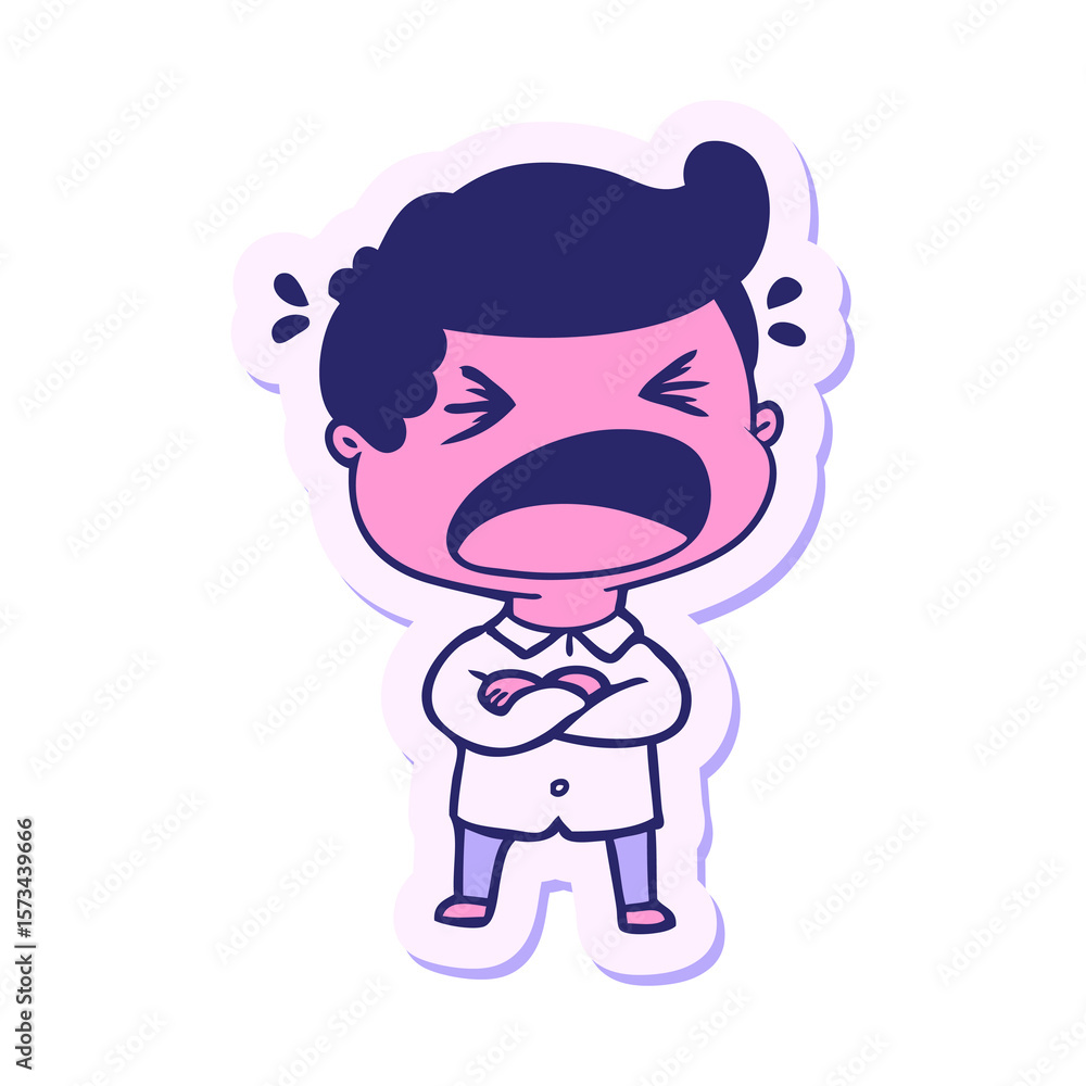sticker of a cartoon shouting man in bright neon color sticker of a cartoon shouting man in bright neon color
