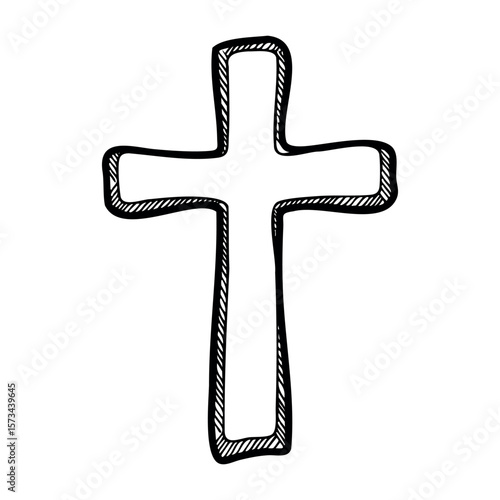 Hand-drawn christian cross with textured lines. Vector hand-drawn doodle illustration
