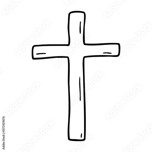 Simple outline of a christian cross drawing in black and white. Vector hand-drawn doodle illustration