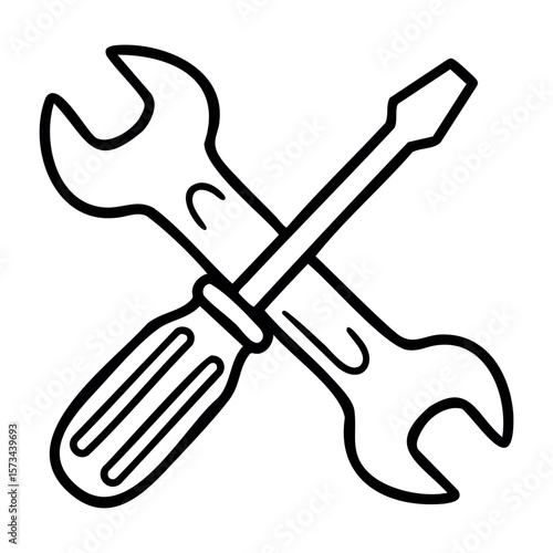 Crossed wrench and screwdriver tools for repair and maintenance. Vector hand-drawn doodle illustration