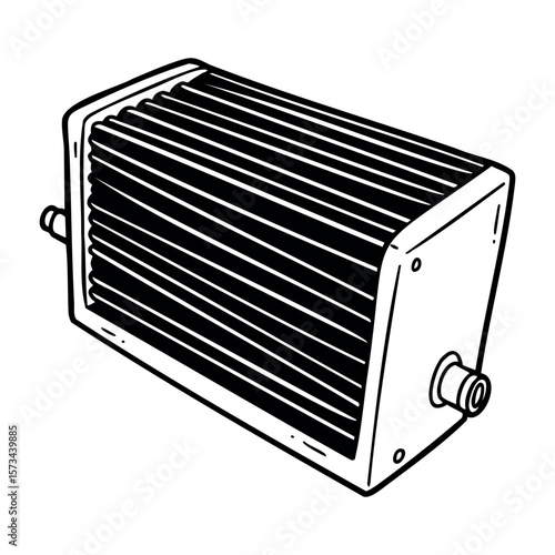 Hand-drawn intercooler line art with fin details. Vector hand-drawn doodle illustration