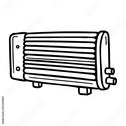 Hand-drawn radiator design with pipes and mounts. Vector hand-drawn doodle illustration