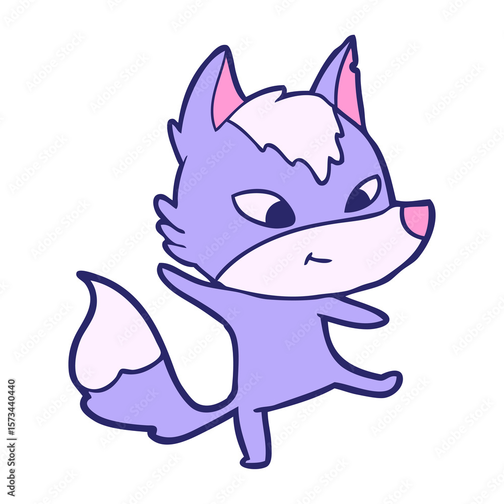 Fototapeta premium friendly cartoon wolf dancing in bright neon color
