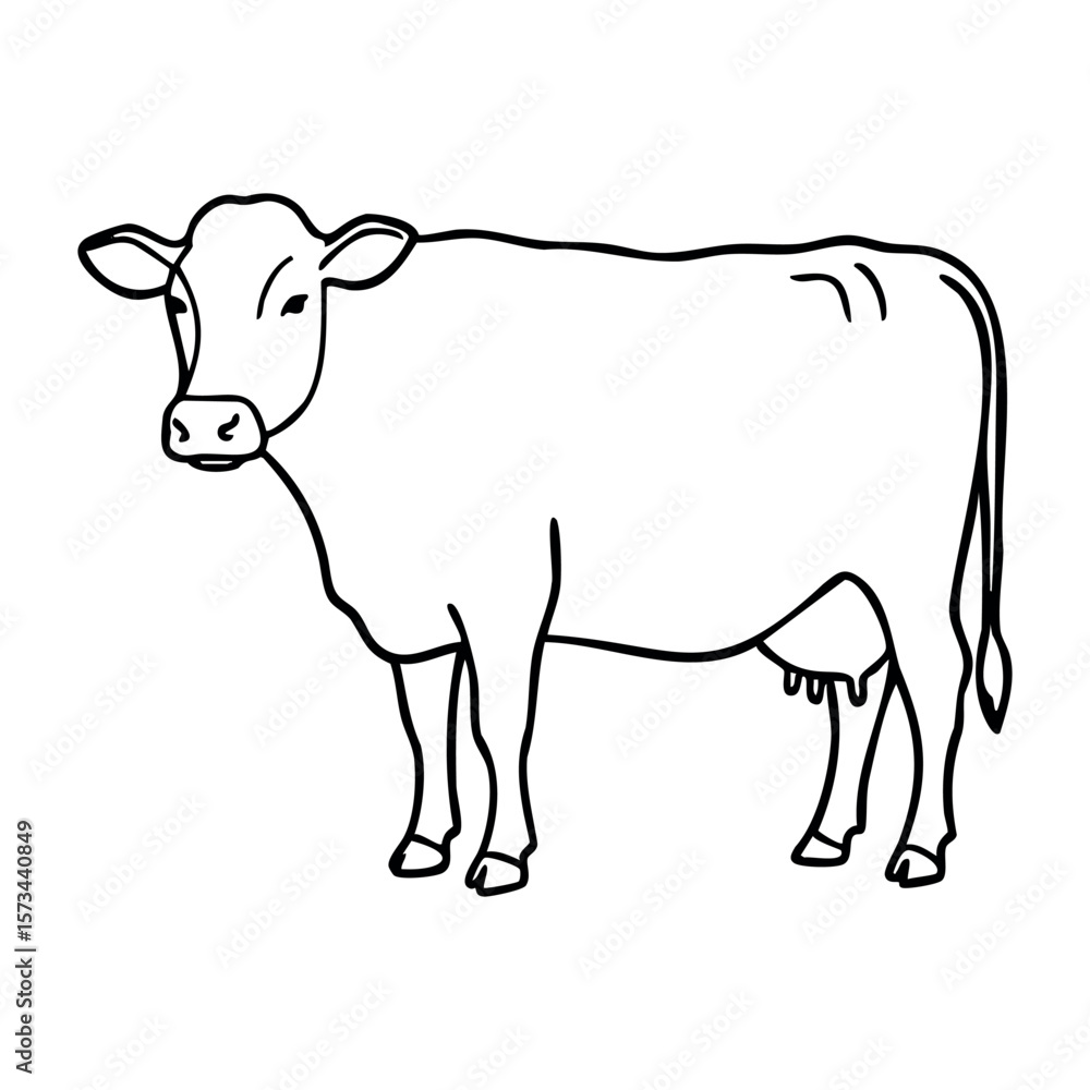 Fototapeta premium Simple line drawing of a cow with utters viewed from the side. Vector hand-drawn doodle illustration