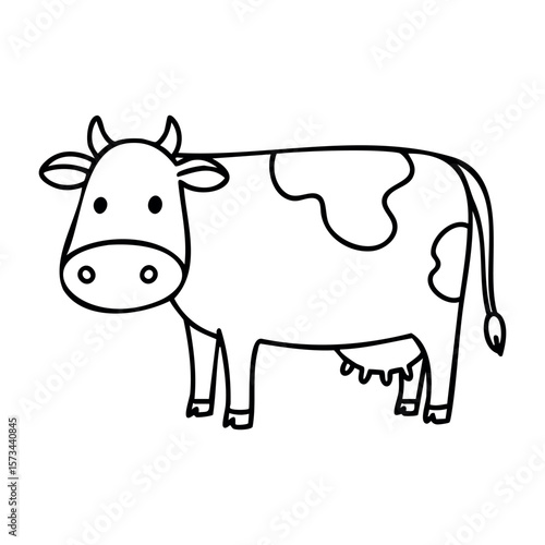 Simple line drawing of a cow with udders. Vector hand-drawn doodle illustration