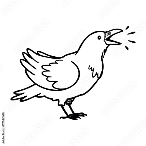 Outline of a crow squawking with open beak illustration. Vector hand-drawn doodle illustration