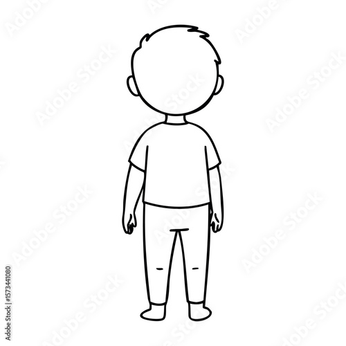 Outline of a child standing with short hair facing away. Vector hand-drawn doodle illustration