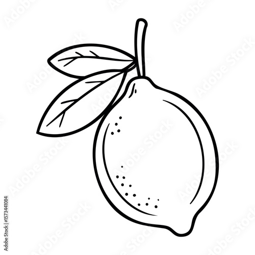Simple lemon outline with leaves. Vector hand-drawn doodle illustration
