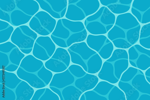 Realistic Swimming Pool Water Surface Pattern. Blue Aqua Tiles. Sunlight Reflections. Seamless Vector Background. Summer Pool Texture. Abstract Liquid Waves. Clean Transparent Water. Poolside Design.