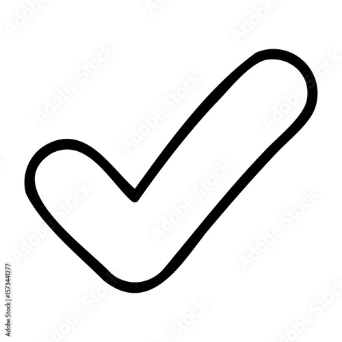 Simple black check mark symbol on white background. Vector hand-drawn doodle illustration