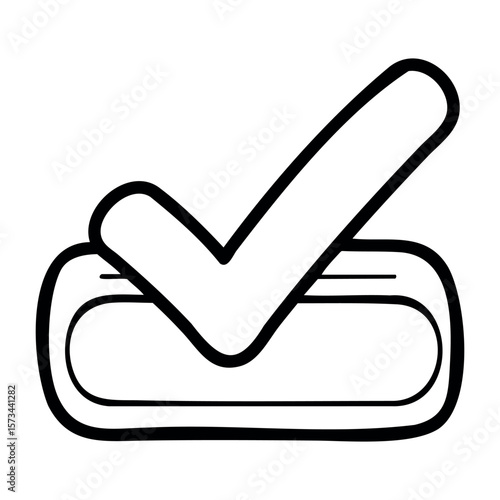 Outline of a large check mark symbolizing approval and acceptance. Vector hand-drawn doodle illustration