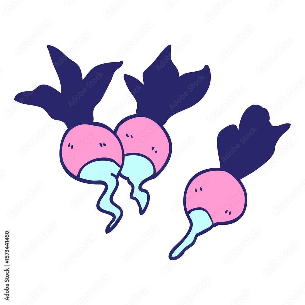Fototapeta premium cartoon doodle healthy radish in bright neon color