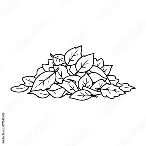 Outline drawing of a pile of leaves in simple style. Vector hand-drawn doodle illustration