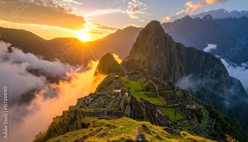 Majestic Andean sunset over Machu Picchu