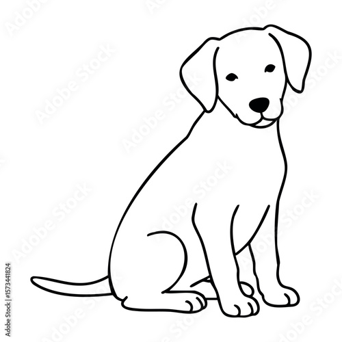 Outline drawing of sitting labrador puppy with happy expression. Vector hand-drawn doodle illustration