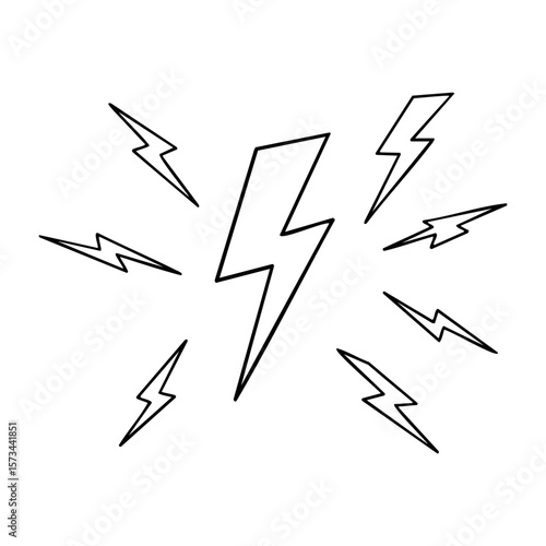 Lightning bolt symbol with energized lines. Vector hand-drawn doodle illustration