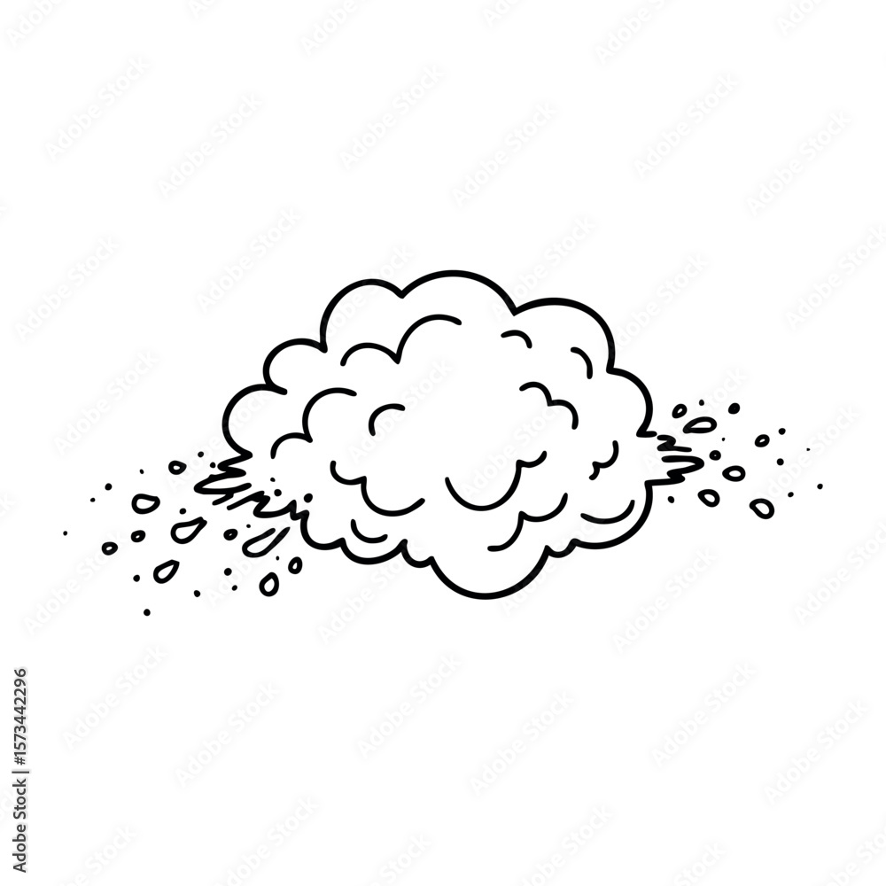 Cartoon cloud of smoke exploding with debris for comic effects. Vector hand-drawn doodle illustration Cartoon cloud of smoke exploding with debris for comic effects. Vector hand-drawn doodle illustration