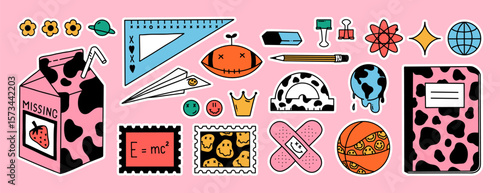 Back to school sticker pack. Cool big set of school and education stickers