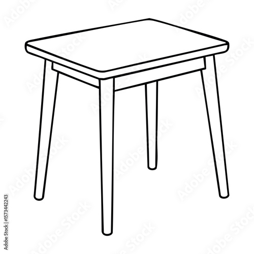 Simple wooden stool with four legs and minimalist design. Vector hand-drawn doodle illustration
