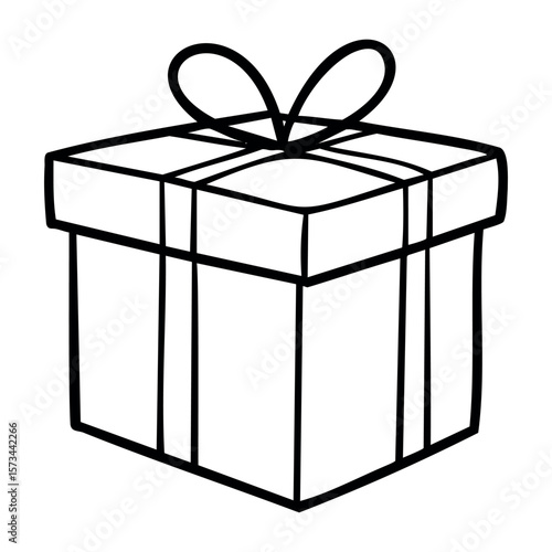 Isometric illustration of a gift box with ribbon and bow. Vector hand-drawn doodle illustration