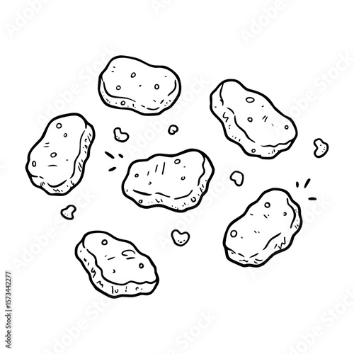 Hand-drawn chicken nuggets with texture details. Vector hand-drawn doodle illustration