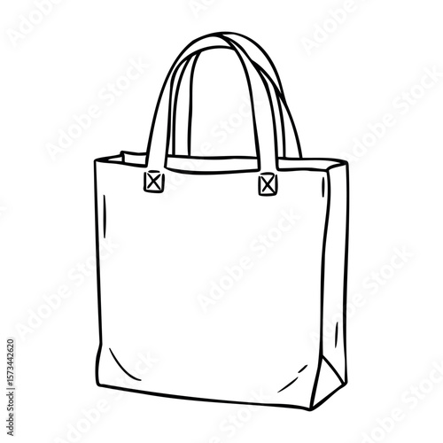 Simple line drawing of a tote bag with handles. Vector hand-drawn doodle illustration