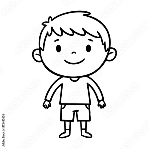 Cartoon drawing of smiling child with short hair. Vector hand-drawn doodle illustration