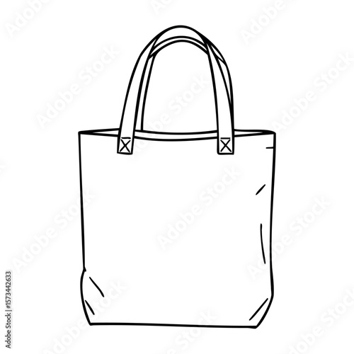 Simple line drawing of a plain tote bag with handles. Vector hand-drawn doodle illustration