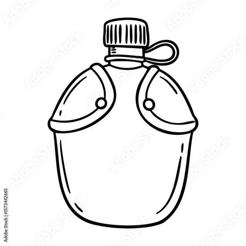 Hand-drawn canteen for camping and hiking adventures. Vector hand-drawn doodle illustration