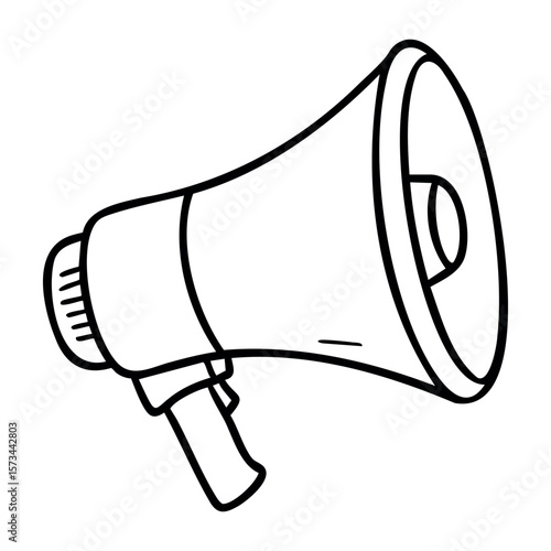 Outline of a megaphone in simple black and white drawing. Vector hand-drawn doodle illustration