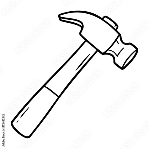 Simple hammer line drawing with distinct head and handle. Vector hand-drawn doodle illustration