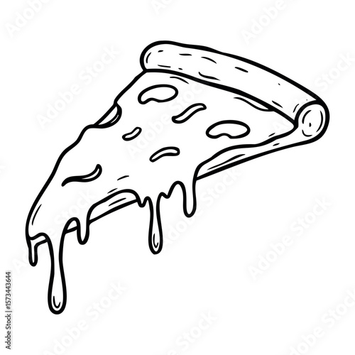 Hand-drawn melting cheese pizza slice illustration. Vector hand-drawn doodle illustration