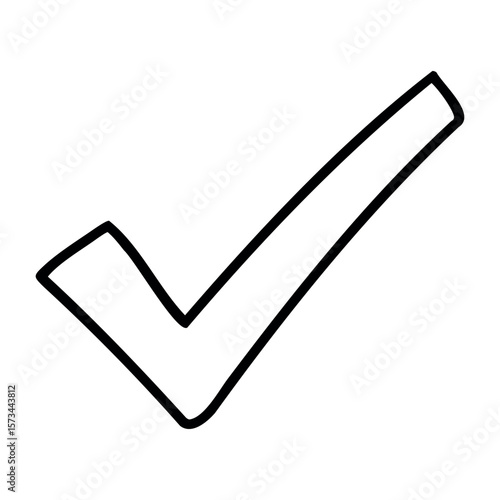 Minimalistic black check mark symbol on white background. Vector hand-drawn doodle illustration